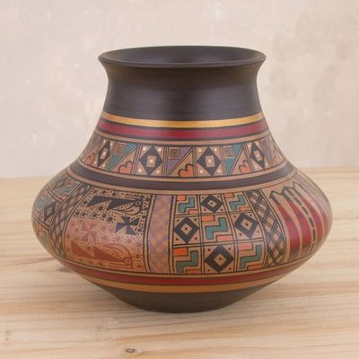 Alternate image for Hand-Painted Inca-Style Ceramic Decorative Vase from Peru Incan Ritual