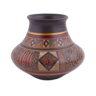 Alternate image for Hand-Painted Inca-Style Ceramic Decorative Vase from Peru Incan Ritual