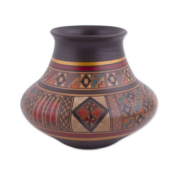 Alternate image for Hand-Painted Inca-Style Ceramic Decorative Vase from Peru Incan Ritual