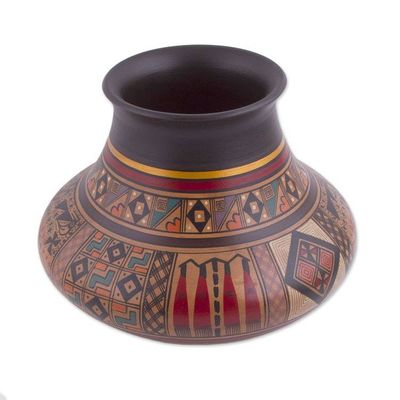Alternate image for Hand-Painted Inca-Style Ceramic Decorative Vase from Peru Incan Ritual