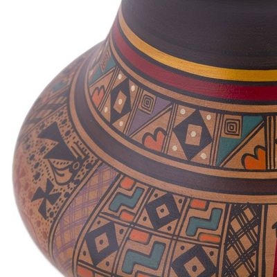 Alternate image for Hand-Painted Inca-Style Ceramic Decorative Vase from Peru Incan Ritual