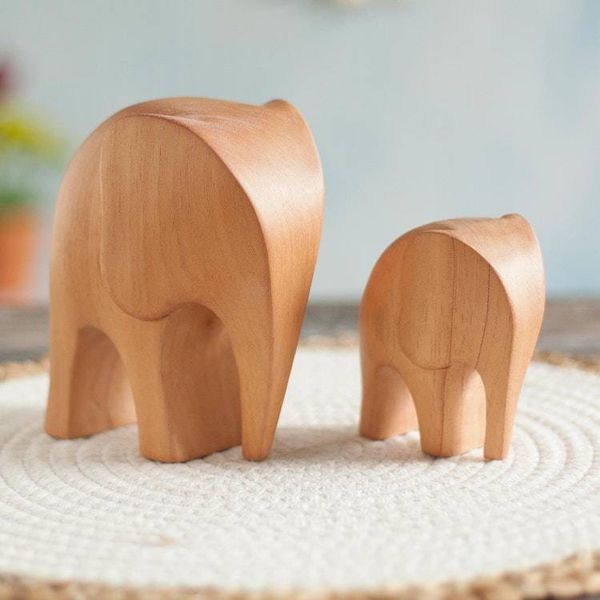 Alternate image for Cedar Wood Elephant Mother and Child Figurines Pair Brown Elephant Motherhood