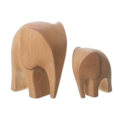 Alternate image for Cedar Wood Elephant Mother and Child Figurines Pair Brown Elephant Motherhood