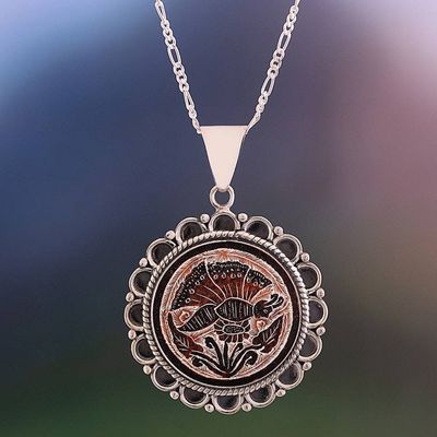 Alternate image for Peruvian Mate Gourd Pendant Necklace Daisy Butterfly