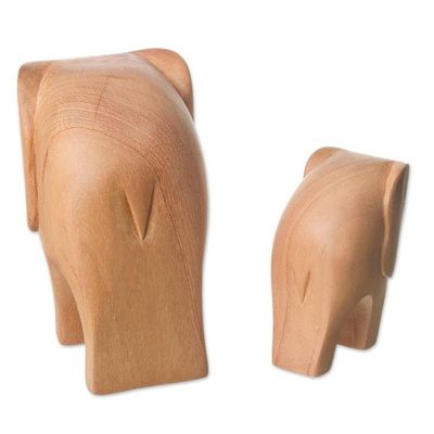 Alternate image for Cedar Wood Elephant Mother and Child Figurines Pair Brown Elephant Motherhood