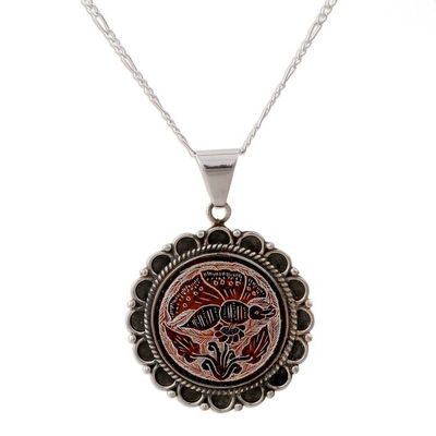 Alternate image for Peruvian Mate Gourd Pendant Necklace Daisy Butterfly
