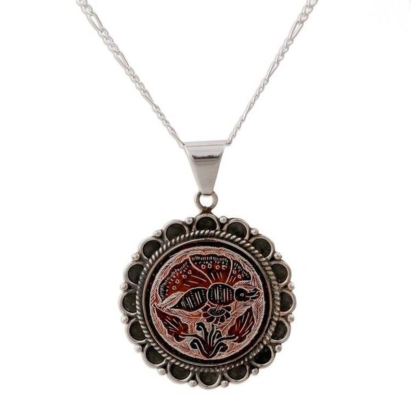 Alternate image for Peruvian Mate Gourd Pendant Necklace Daisy Butterfly