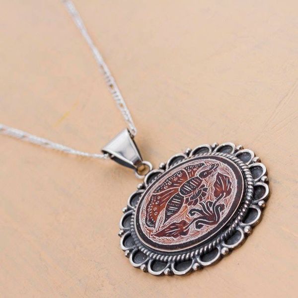 Alternate image for Peruvian Mate Gourd Pendant Necklace Daisy Butterfly