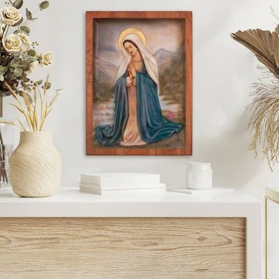 Alternate image for Hand-Carved Cedarwood Virgin Mary Relief Panel from Peru Virgin Mary Praying
