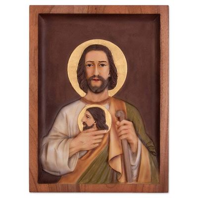 Alternate image for Christian-Inspired Cedarwood Judas Thaddaeus Relief Panel Saint Judas Thaddaeus