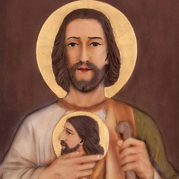 Alternate image for Christian-Inspired Cedarwood Judas Thaddaeus Relief Panel Saint Judas Thaddaeus