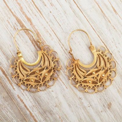 Alternate image for 24k Gold-Plated Filigree Hoop Earrings Golden Lace