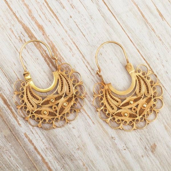 Alternate image for 24k Gold-Plated Filigree Hoop Earrings Golden Lace