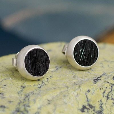 Alternate image for Natural Black Tourmaline Earrings Elegant Black