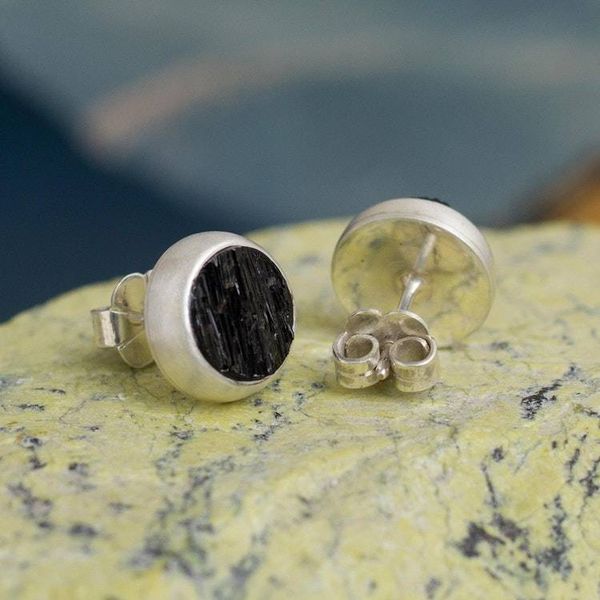 Alternate image for Natural Black Tourmaline Earrings Elegant Black