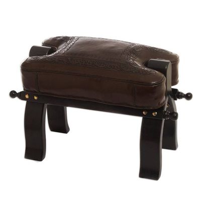 Alternate image for Unique Colonial Leather Wood Ottoman Stool Colonial Wreath
