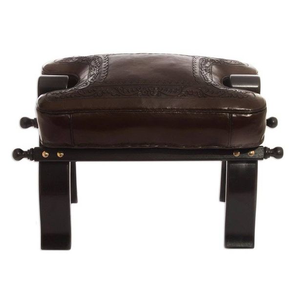 Alternate image for Unique Colonial Leather Wood Ottoman Stool Colonial Wreath