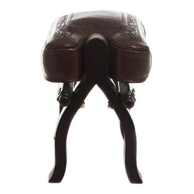 Alternate image for Unique Colonial Leather Wood Ottoman Stool Colonial Wreath