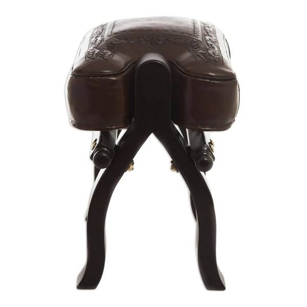 Alternate image for Unique Colonial Leather Wood Ottoman Stool Colonial Wreath