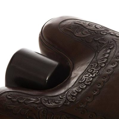 Alternate image for Unique Colonial Leather Wood Ottoman Stool Colonial Wreath