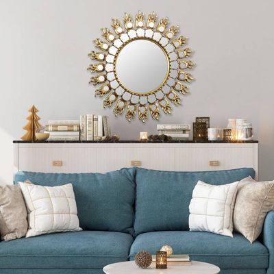 Alternate image for Fire Pattern Bronze Gilded Wood Wall Mirror from Peru Reflective Blaze