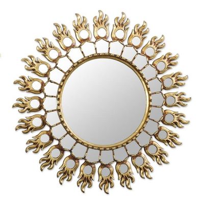 Alternate image for Fire Pattern Bronze Gilded Wood Wall Mirror from Peru Reflective Blaze