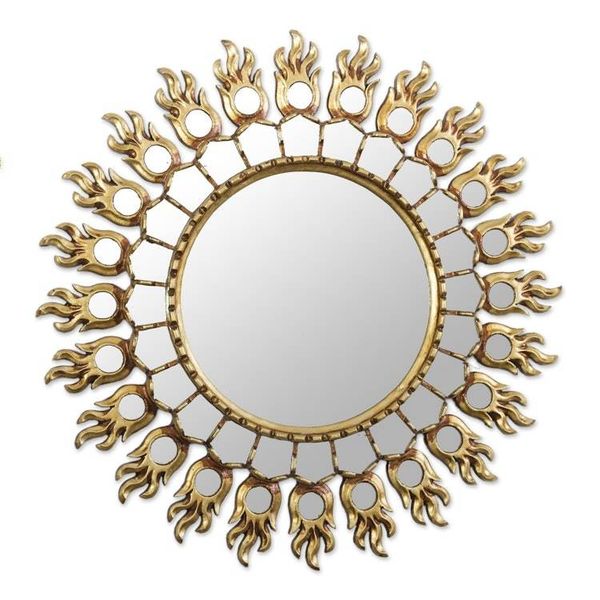 Alternate image for Fire Pattern Bronze Gilded Wood Wall Mirror from Peru Reflective Blaze