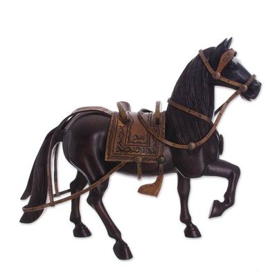 Alternate image for Cedar Wood and Leather Horse Sculpture from Peru 11.5 in. Peruvian Paso Horse