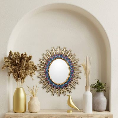 Alternate image for Floral Reverse-Painted Glass Wall Mirror Luxurious Arrangement