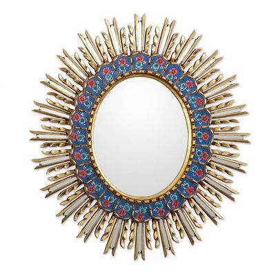 Alternate image for Floral Reverse-Painted Glass Wall Mirror Luxurious Arrangement