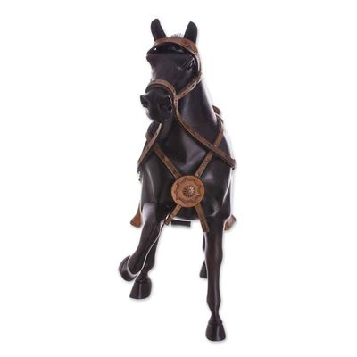 Alternate image for Cedar Wood and Leather Horse Sculpture from Peru 11.5 in. Peruvian Paso Horse