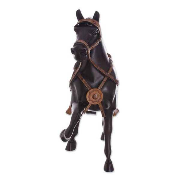 Alternate image for Cedar Wood and Leather Horse Sculpture from Peru 11.5 in. Peruvian Paso Horse