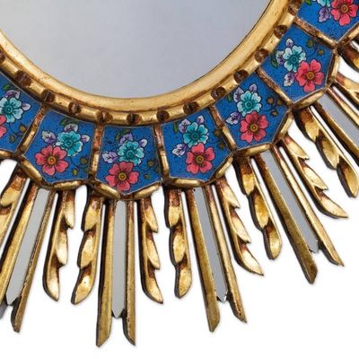 Alternate image for Floral Reverse-Painted Glass Wall Mirror Luxurious Arrangement