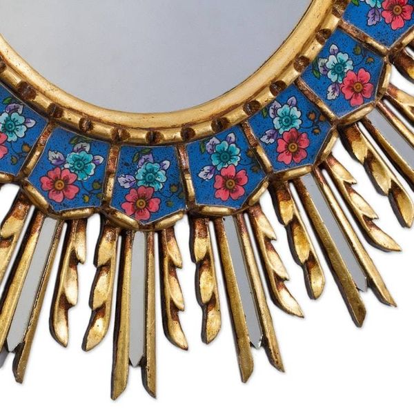 Alternate image for Floral Reverse-Painted Glass Wall Mirror Luxurious Arrangement