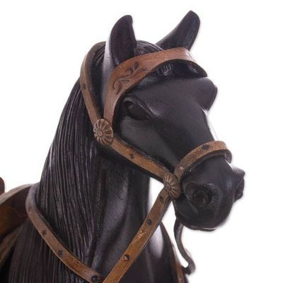 Alternate image for Cedar Wood and Leather Horse Sculpture from Peru 11.5 in. Peruvian Paso Horse