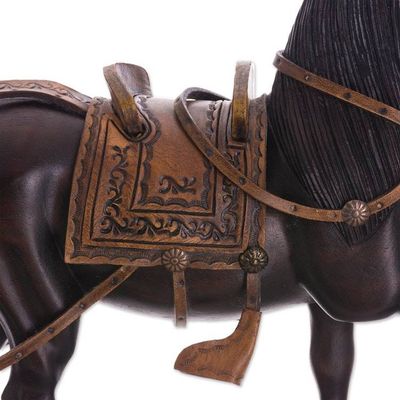 Alternate image for Cedar Wood and Leather Horse Sculpture from Peru 11.5 in. Peruvian Paso Horse