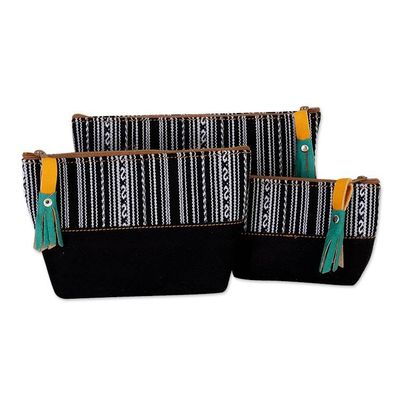 Alternate image for Handmade Wool Trim and Suede Travel Bag Set Set of 3 Sophisticated Travels