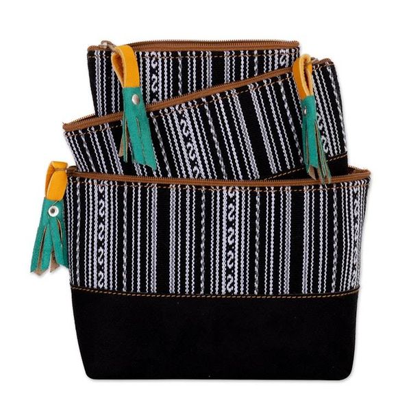 Alternate image for Handmade Wool Trim and Suede Travel Bag Set Set of 3 Sophisticated Travels