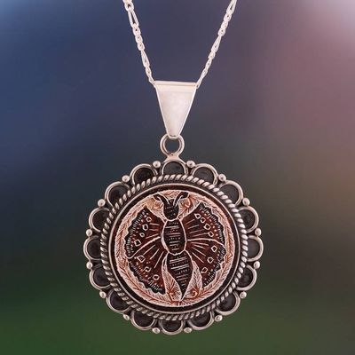 Alternate image for Peruvian Mate Gourd Pendant Necklace Sunflower Butterfly