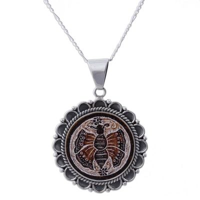 Alternate image for Peruvian Mate Gourd Pendant Necklace Sunflower Butterfly