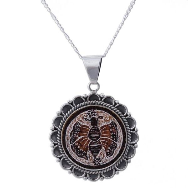 Alternate image for Peruvian Mate Gourd Pendant Necklace Sunflower Butterfly
