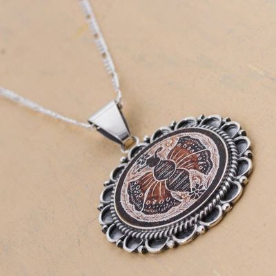 Alternate image for Peruvian Mate Gourd Pendant Necklace Sunflower Butterfly
