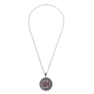 Alternate image for Peruvian Mate Gourd Pendant Necklace Sunflower Butterfly