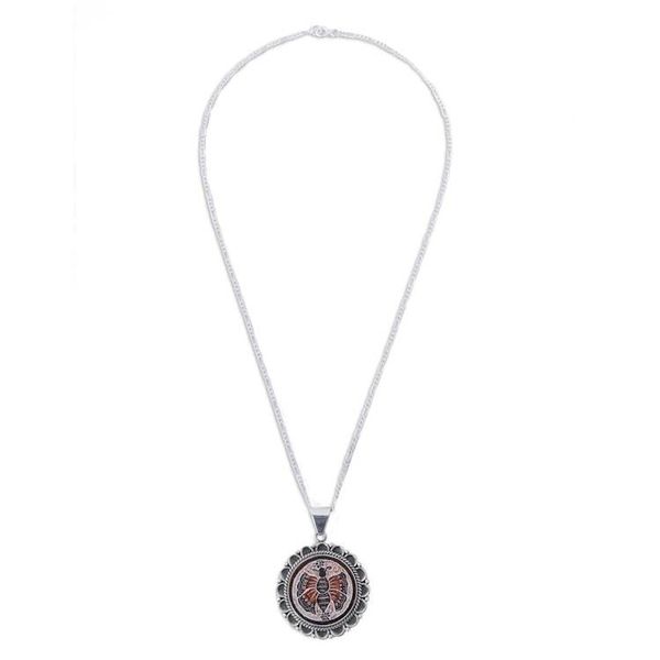 Alternate image for Peruvian Mate Gourd Pendant Necklace Sunflower Butterfly