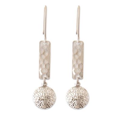 Alternate image for Modern Sterling Silver Dangle Earrings with Hammered Details Joyful Sparks