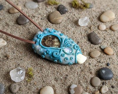 Alternate image for Ammonite, Elk Ivory and Rainbow Moonstone Pendant
