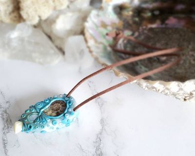 Alternate image for Ammonite, Elk Ivory and Rainbow Moonstone Pendant