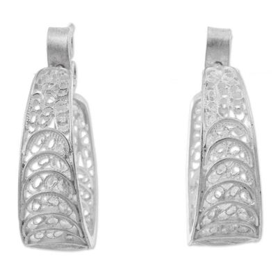Alternate image for 950 Silver Filigree Half Hoop Earrings from Peru Sparkling Crescents