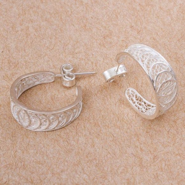 Alternate image for 950 Silver Filigree Half Hoop Earrings from Peru Sparkling Crescents