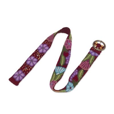 Primary image for Embroidered Floral Wool Belt in Cherry from Peru Garden Fashion in Cherry